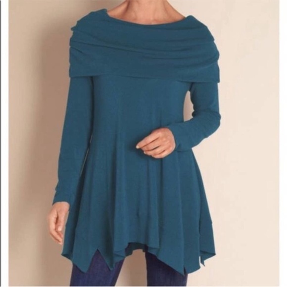 Soft Surroundings Sweaters - Soft Surroundings Navy Blue Cowl Neck Tunic Sweater - Size M